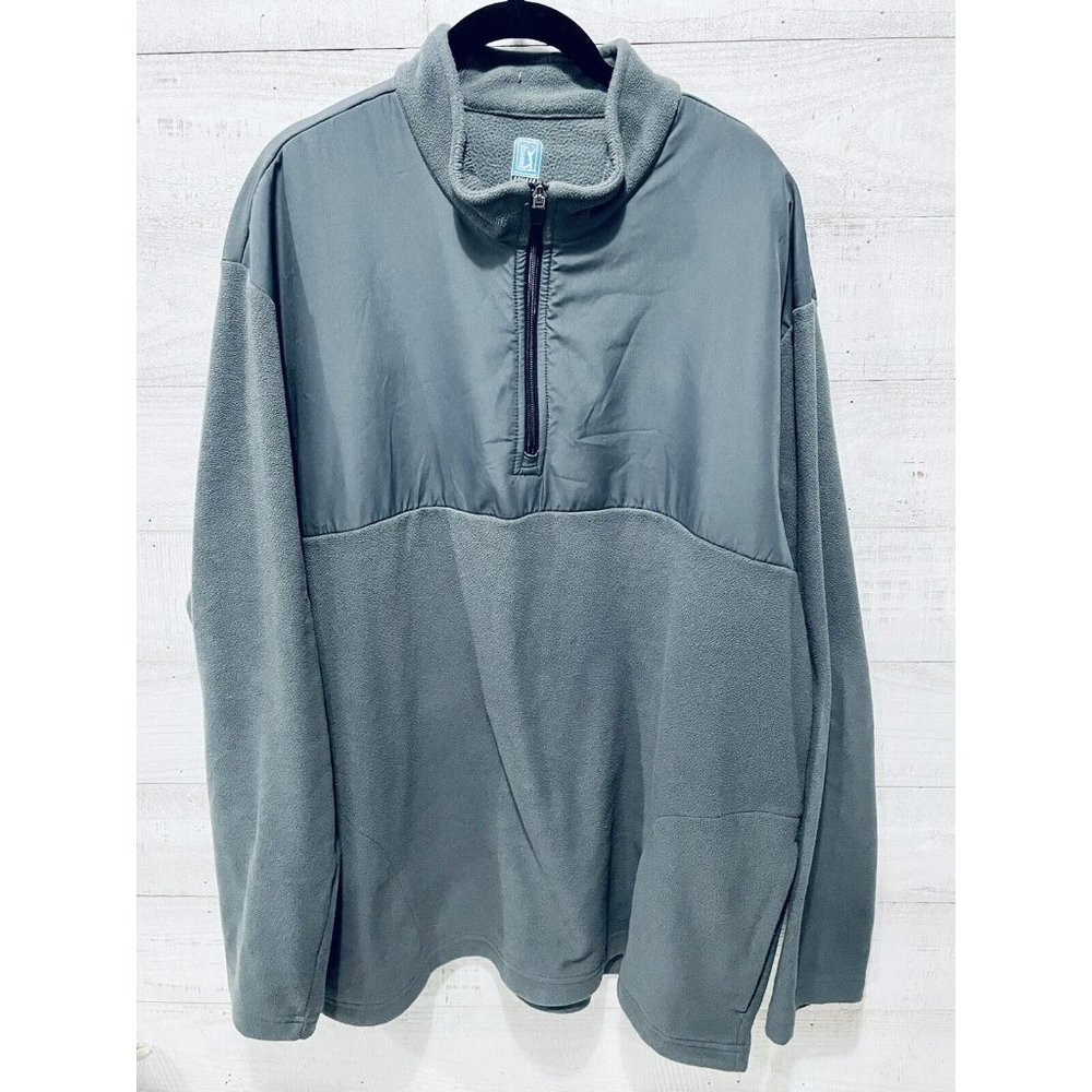 PGA Tour 1/4 Zip Long Sleeve Collared Fleece Men's Pullover Shirt XXL 2XL Gray